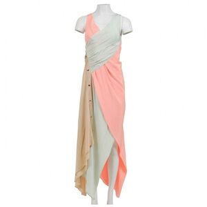 Sies Marjan Orange Green Tan Silk Snap Asymmetric Long Flowing Dress Size 4